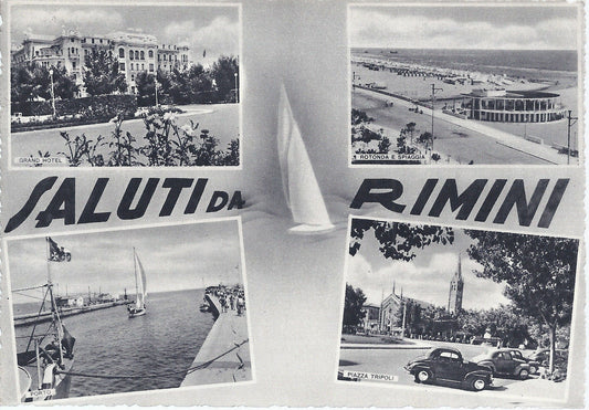 RIMINI - SALUTI - 4 VEDUTE - V 1953 - FG - finitura opaca