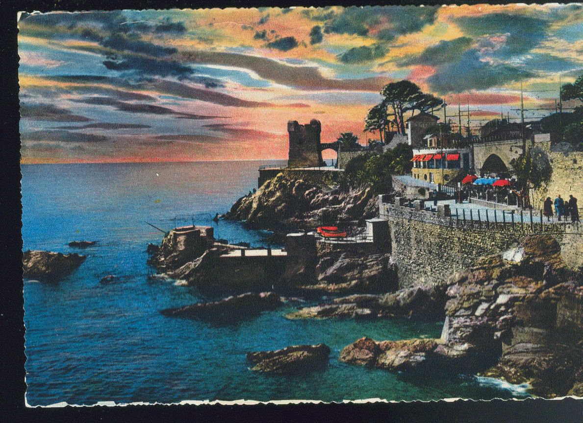NERVI - TRAMONTO SULLA SCOGLIERA - V1961 - ACQUERELLATA