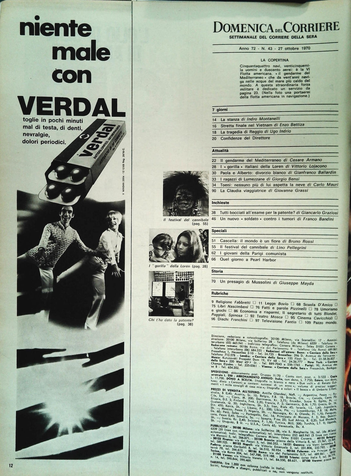 DOMENICA DEL CORRIERE 27 OTTOBRE 1970- SESTA FLOTTA IL GENDARME DEL MEDITERRANEO