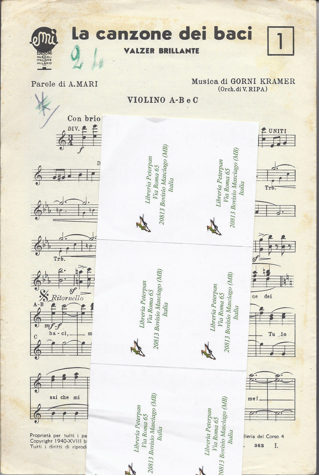 LA CANZONE DEI BACI (A. Mari - Gorni Kramer) -  DOI DEI (M. Trama) SPARTITO