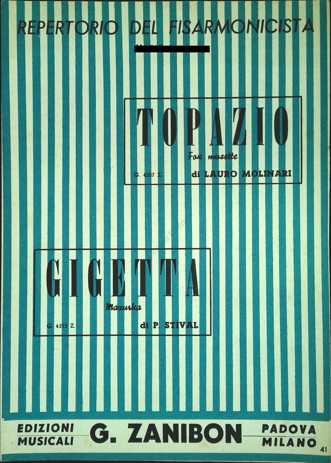 TOPAZIO. fox musette - GIGETTA. mazurka -SPARTITO-SHEET MUSIC