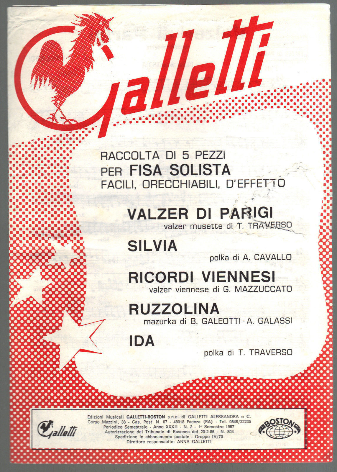 RACCOLTA DI 5 PEZZI PER FISA SOLISTA - ED. GALLETTI-BOSTON - SPARTITO