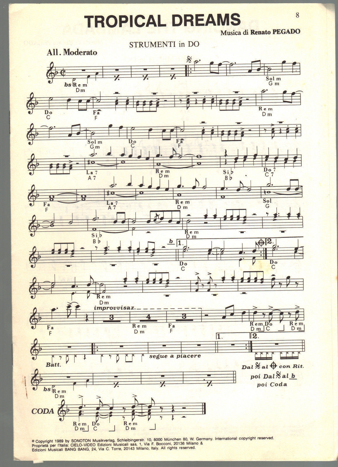 TROPICAL DREAMS - LAMBADA PARA MARIA E ALTRI 4 BRANI -STRUMENTI IN DO - SPARTITO