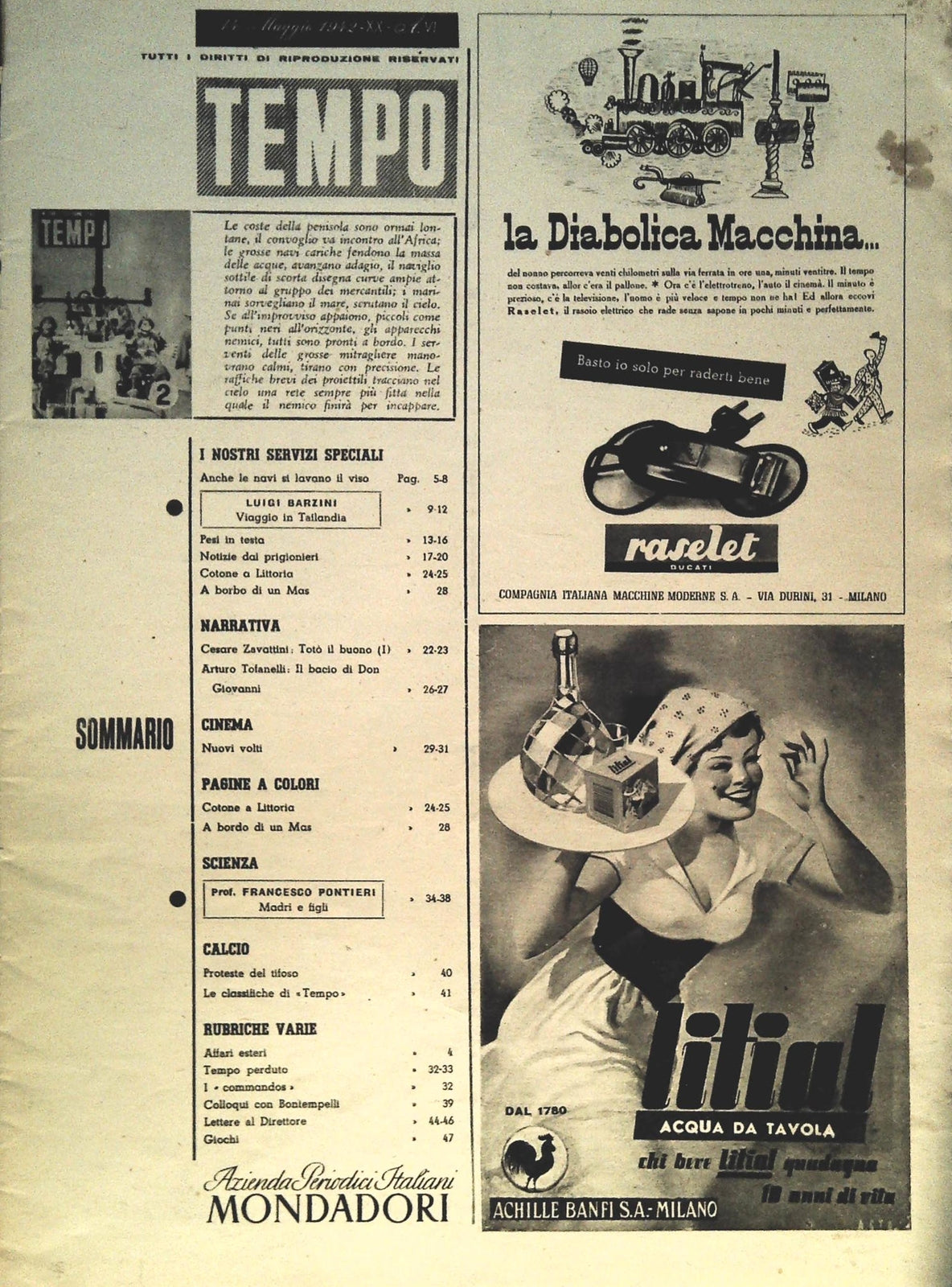 TEMPO N. 155 - 14-21 MAGGIO 1942 - NOTIZIE DAI PRIGIONIERI - COTONE A LITTORIA