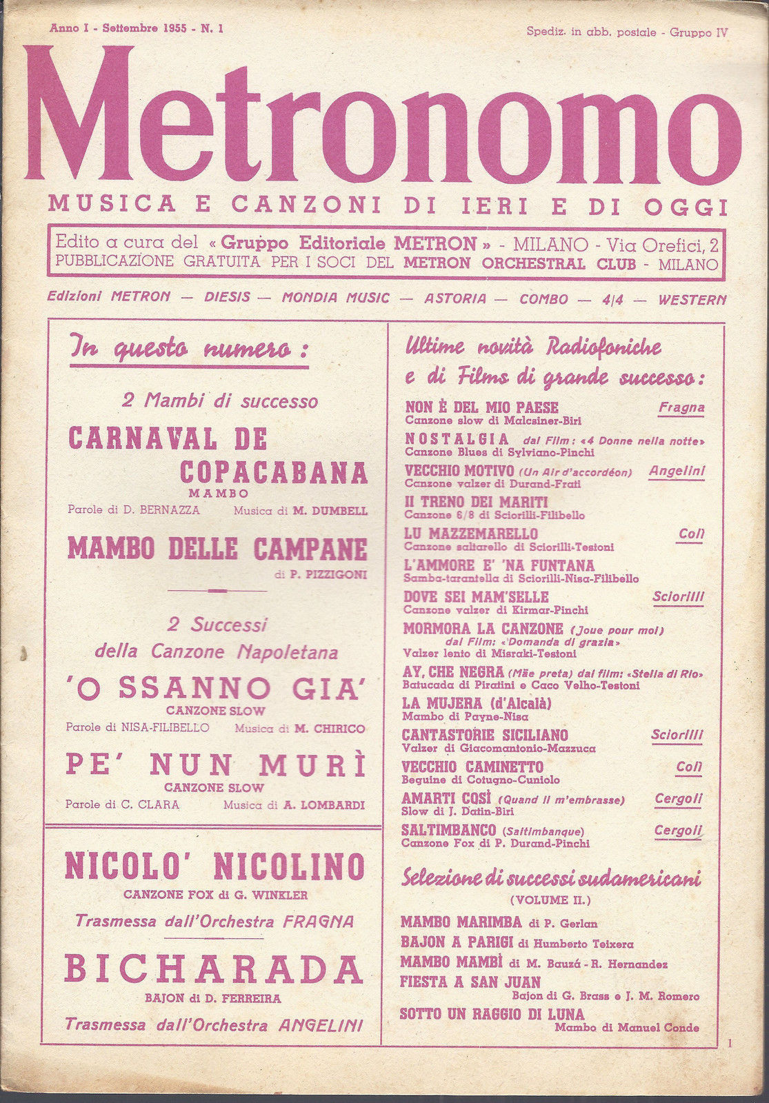 METRONOMO 1955 - 4 BRANI # SPARTITO - Edizioni Metron