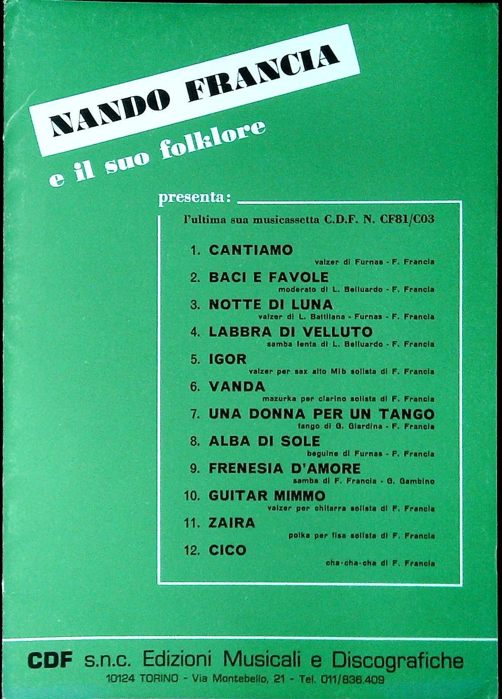 NANDO FRANCIA  IL SUO FOLKLORE- 12 BRANI - SPARTITO-SHEET MUSIC