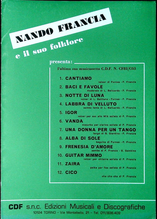 NANDO FRANCIA  IL SUO FOLKLORE- 12 BRANI - SPARTITO-SHEET MUSIC