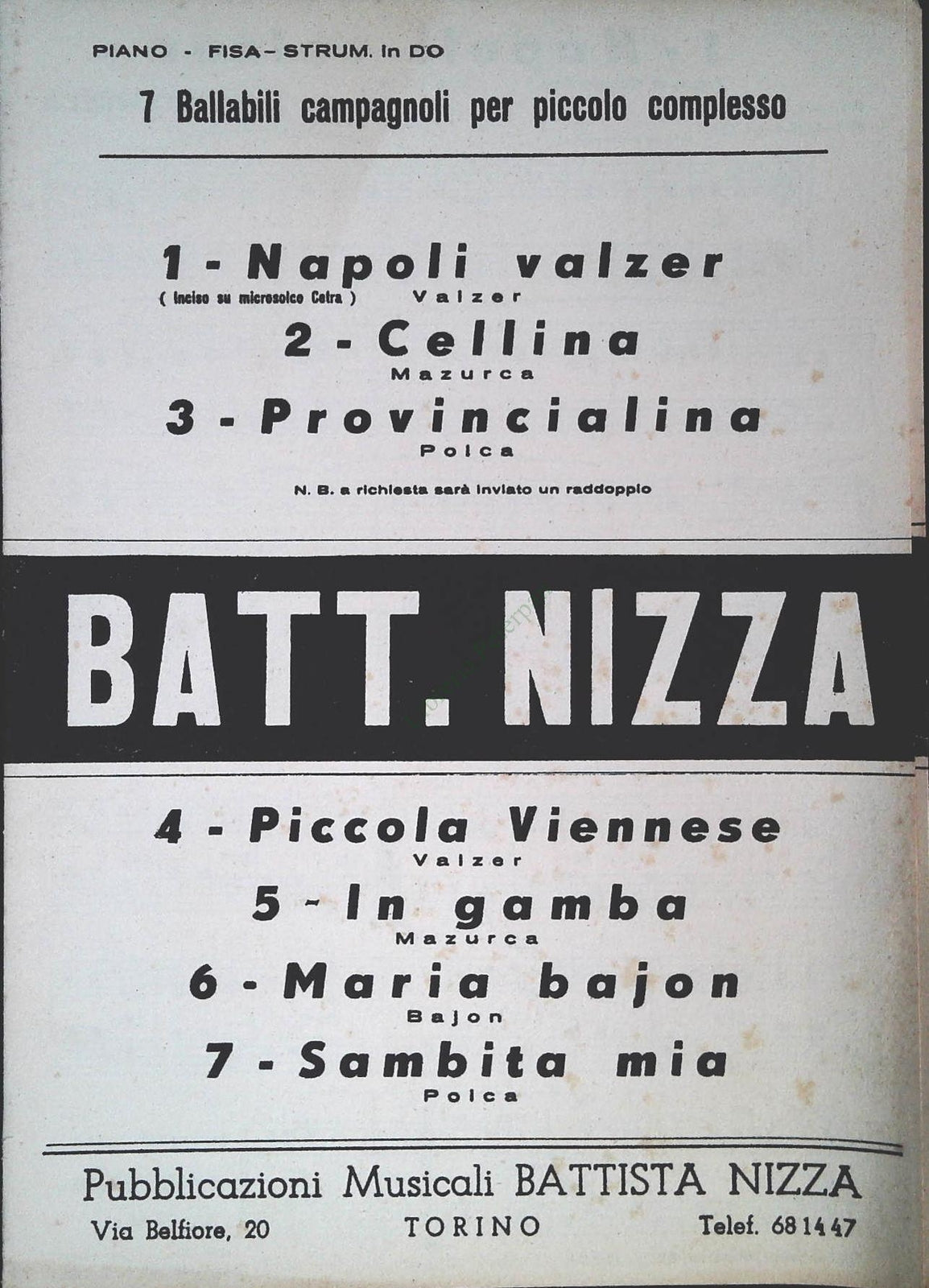 SETTE BALLABILI CAMPAGNOLI PER PICCOLO COMPLESSO - SPARTITO-SHEET MUSIC