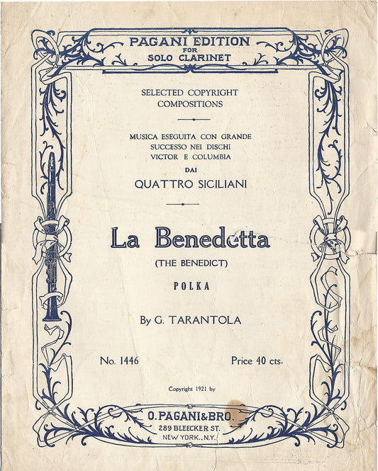LA BENEDETTA (The Benedict)  G. Tarantola # SPARTITO - Pagani Edition  New York