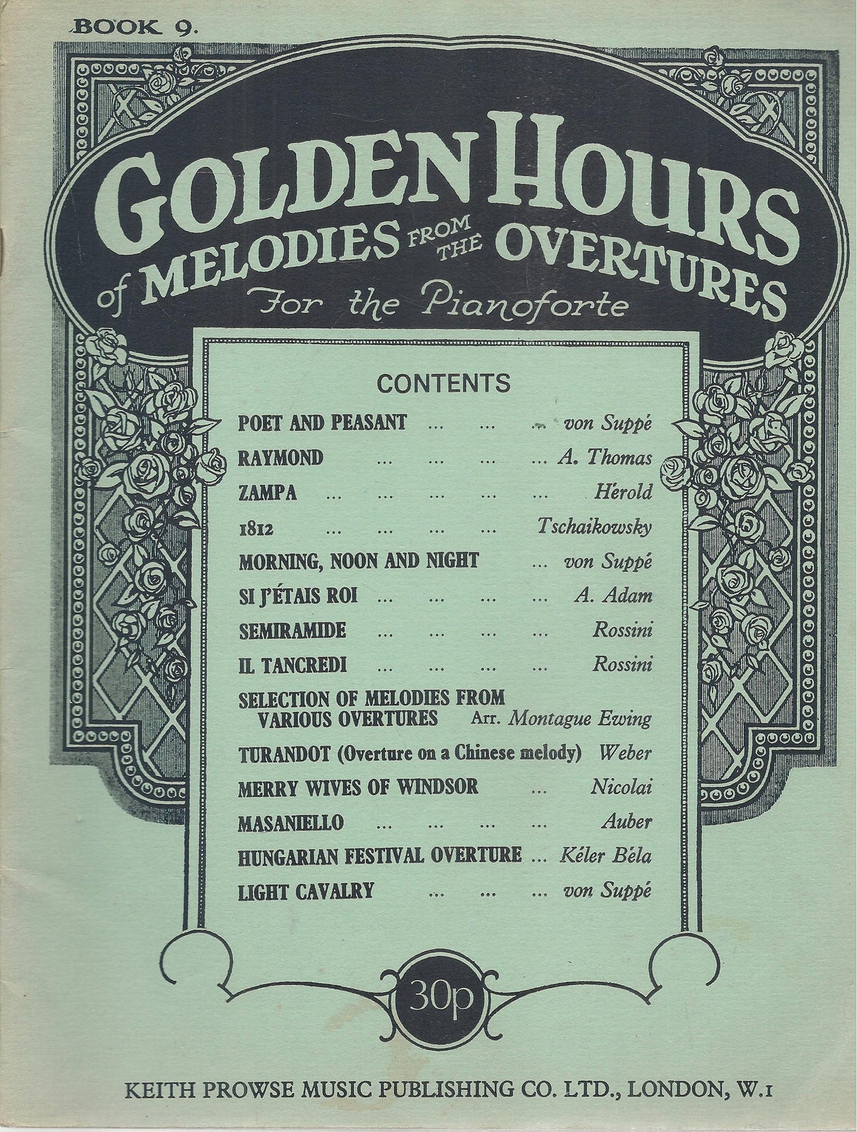 GOLDEN HOURS OF MELODIES FROM OVERTURE FOR THE PIANOFORTE-SPARTITO-SHEET MUSIC