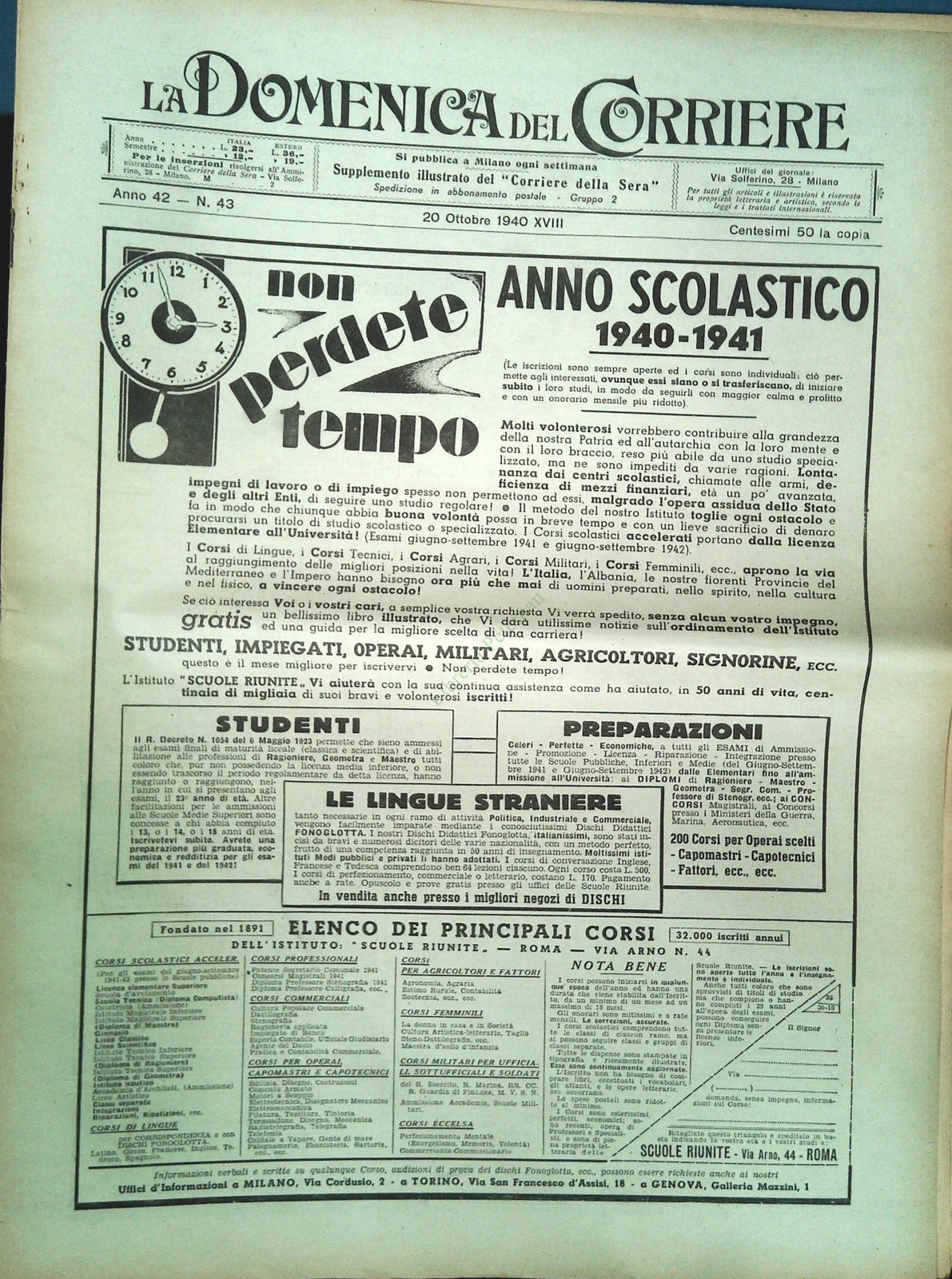 DOMENICA DEL CORRIERE 20 OTTOBRE 1940