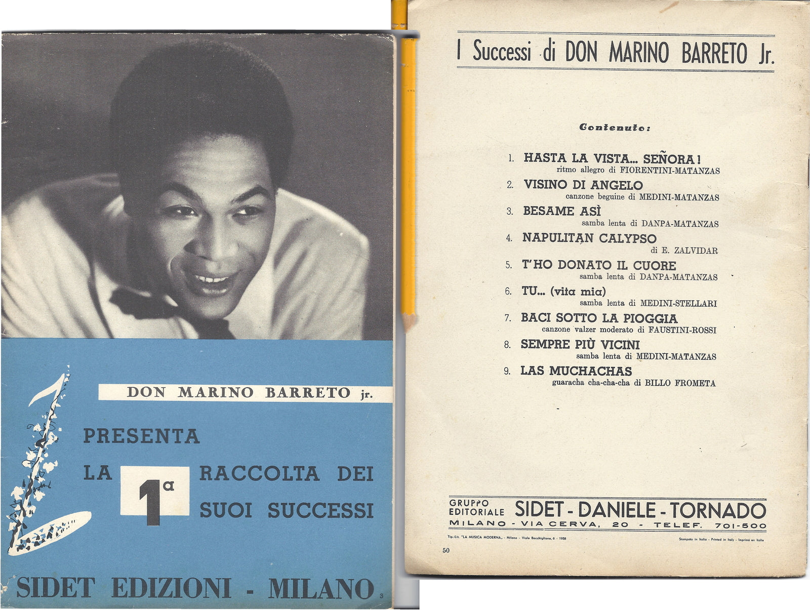 DON MARINO BARRETO JR. - 1^ RACCOLTA DI SUCCESSI -- SPARTITO - 9 Brani