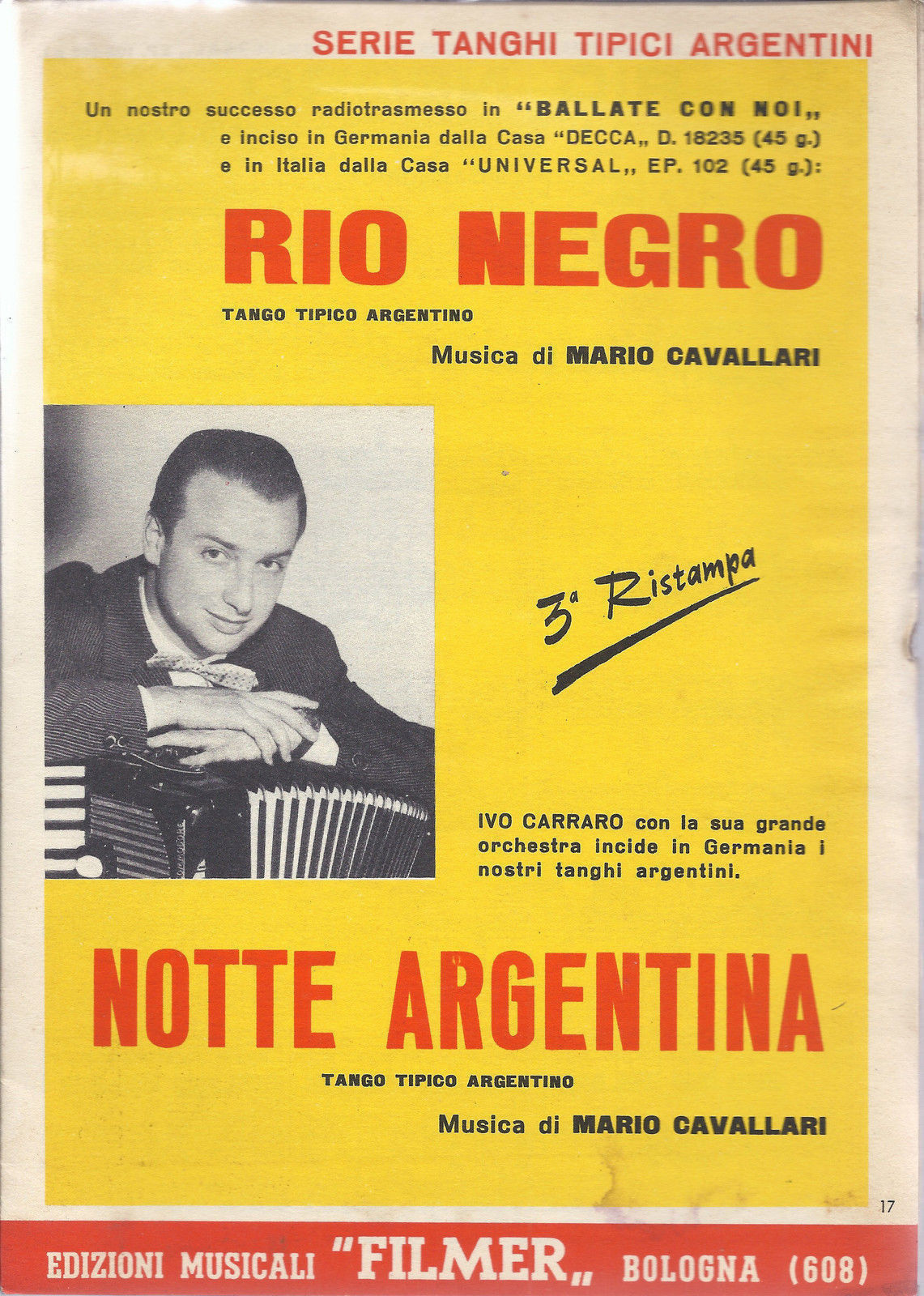 RIO NEGRO - NOTTE ARGENTINA  Mario Cavallari # SPARTITO - Ediz. Filmer