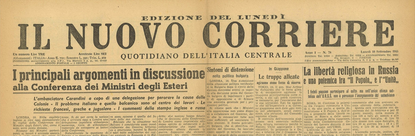 IL NUOVO CORRIERE 10 SETTEMBRE 1945 - CONFERENZA MINISTRI DEGLI ESTERI