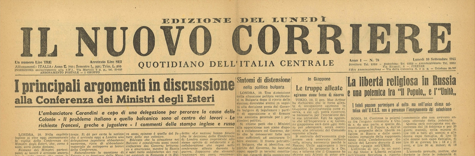 IL NUOVO CORRIERE 10 SETTEMBRE 1945 - CONFERENZA MINISTRI DEGLI ESTERI