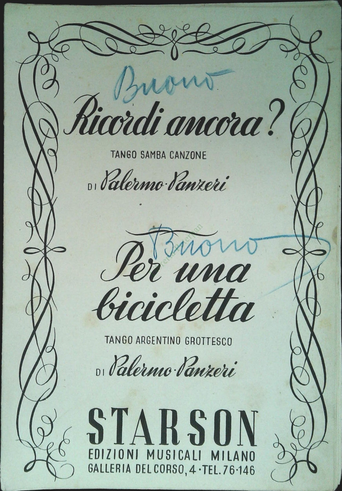 RICORDI ANCORA? tango samba - PER UNA BICLETTA. tango grottesco - SPARTITO
