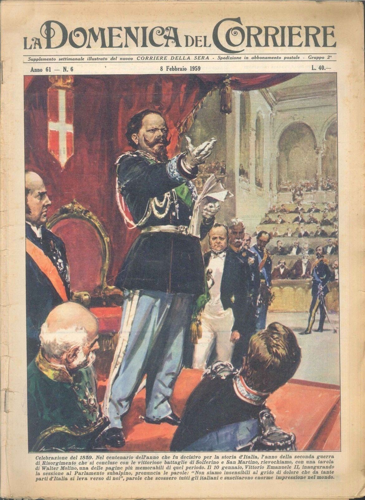 DOMENICA DEL CORRIERE N 6 - 8 FEBBRAIO 1959 - ILL. WALTER MOLINO