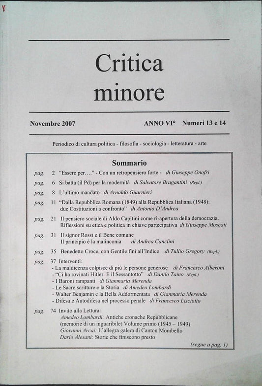 CRITICA MINORE - NOVEMBRE 2007