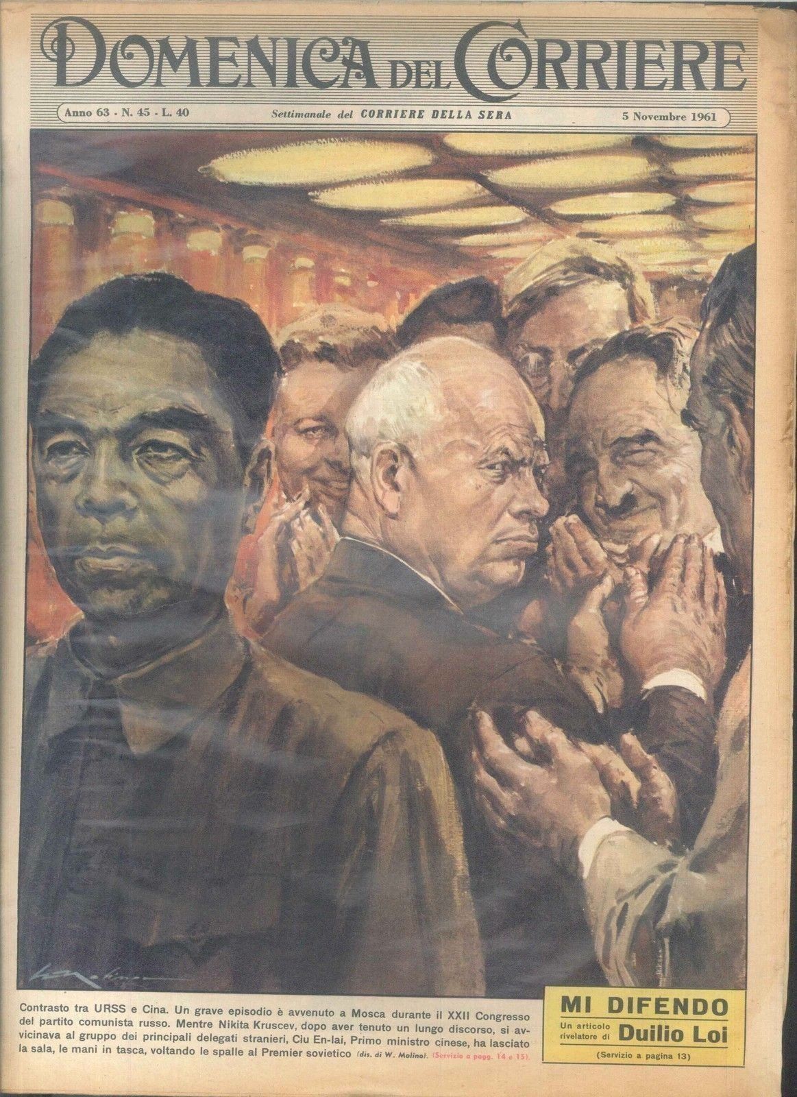 DOMENICA DEL CORRIERE N 45 - 5 NOVEMBRE 1961 - ILL. WALTER MOLINO