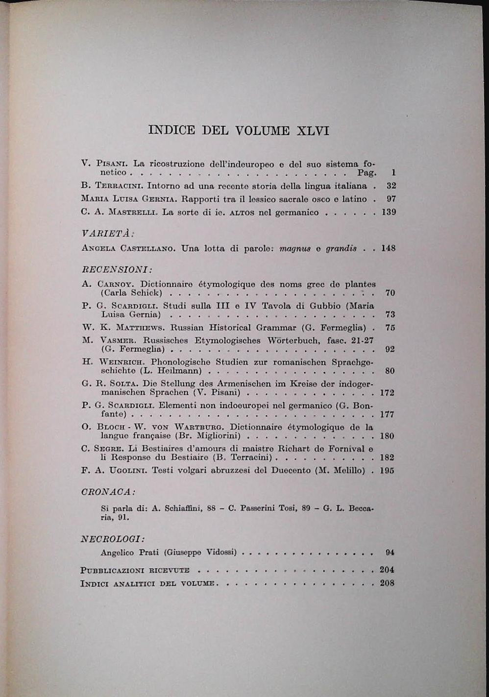ARCHIVIO GLOTTOLOGICO ITALIANO - VOLUME XLVI FASCICOLO II - 1961