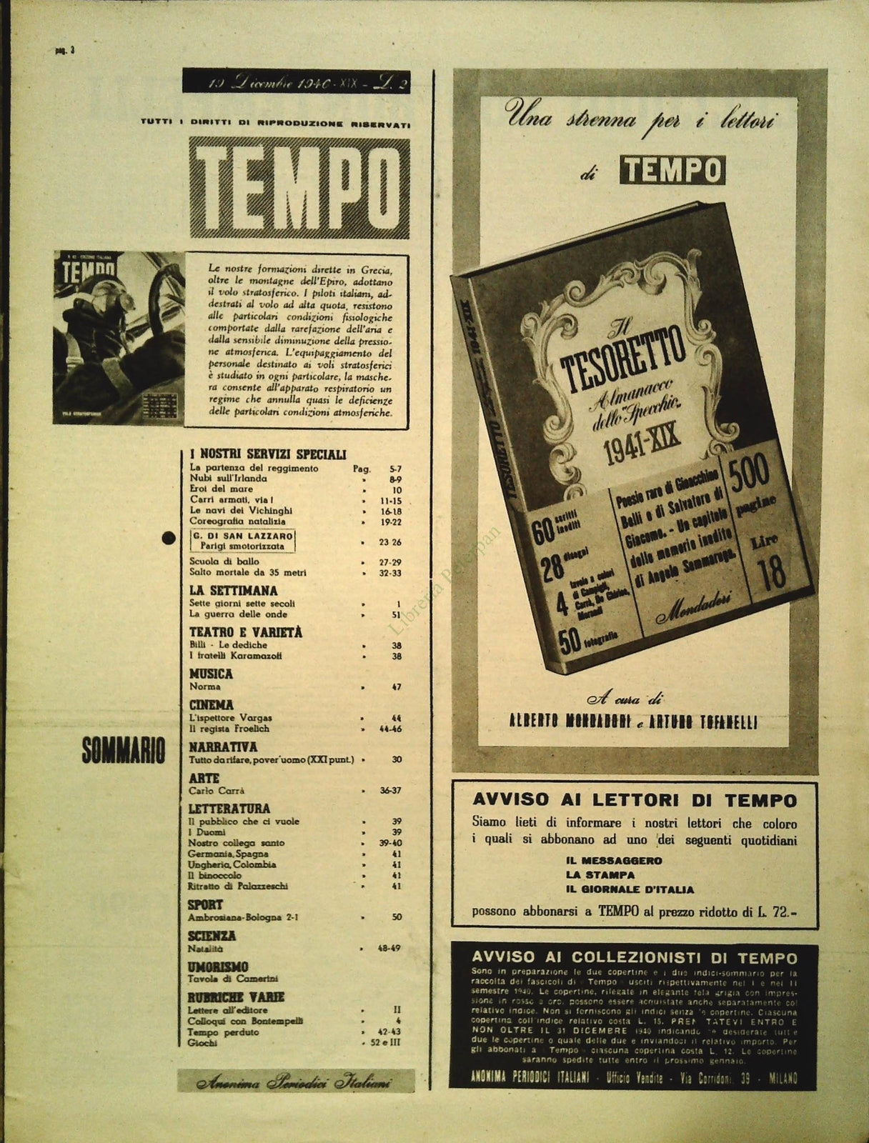 TEMPO N. 82 - 19 DICEMBRE 1940 - PARTENZA REGGIMENTRO-IRLANDA-CARRI ARMATI
