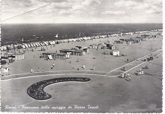 RIMINI - PANORAMA DELLA SPIAGGIA DA PIAZZA TRIPOLI - V 1952 