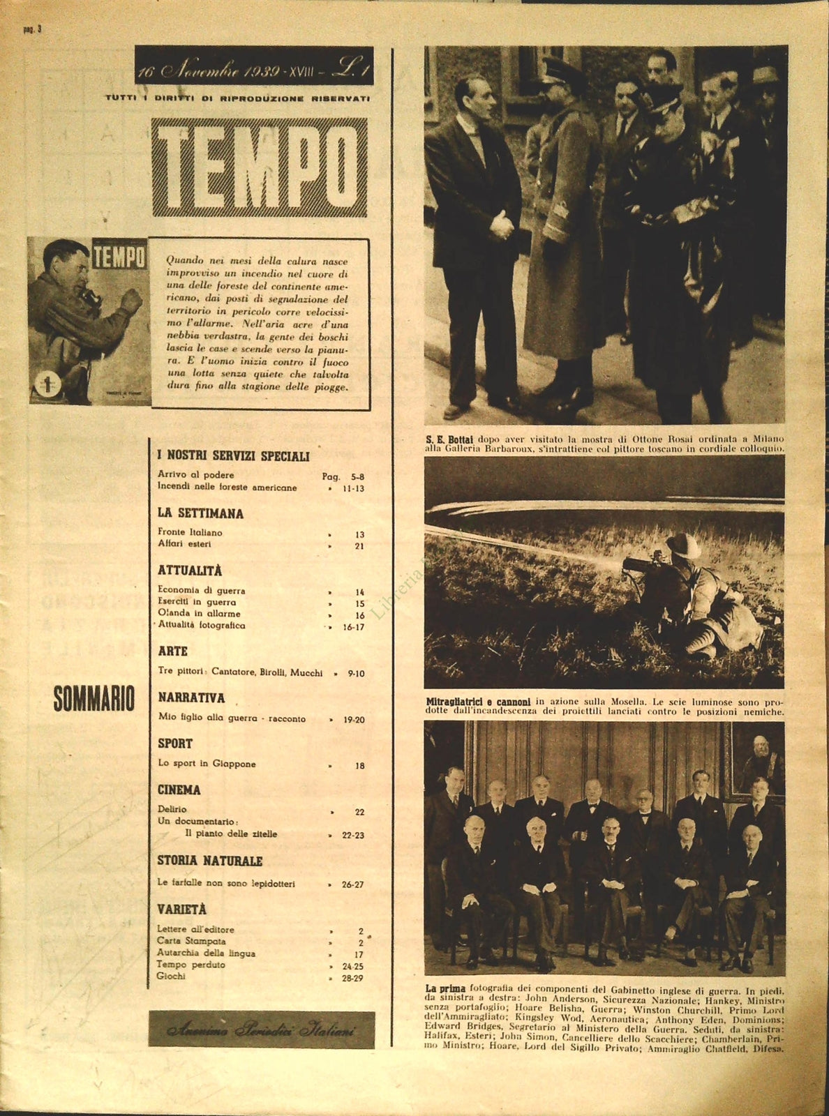 TEMPO N. 25 - 16 NOVEMBRE 1939 - CANNA A TORRE DI ZUINO-OLANDA IN ALLARME