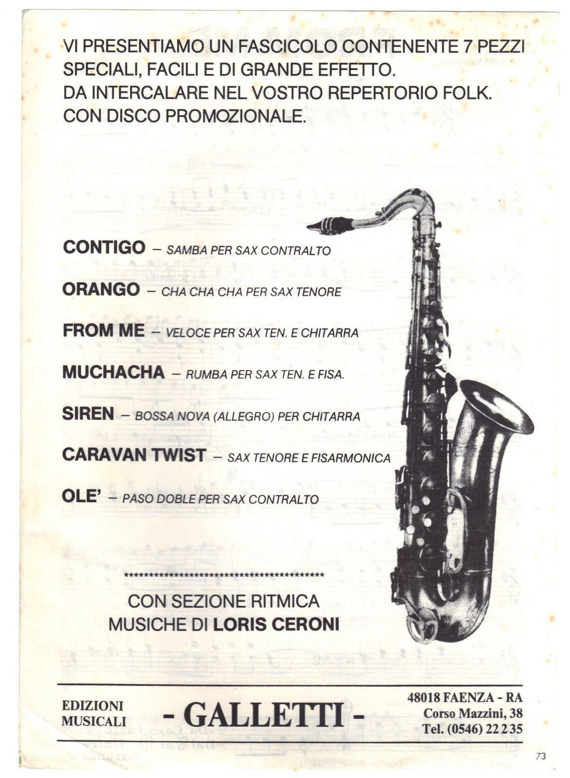 CONTIGO, ORANGO, FROM ME e altri 4 Brani di Loris Ceroni -- SPARTITO