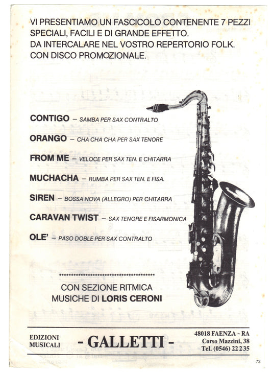 CONTIGO, ORANGO, FROM ME e altri 4 Brani di Loris Ceroni -- SPARTITO