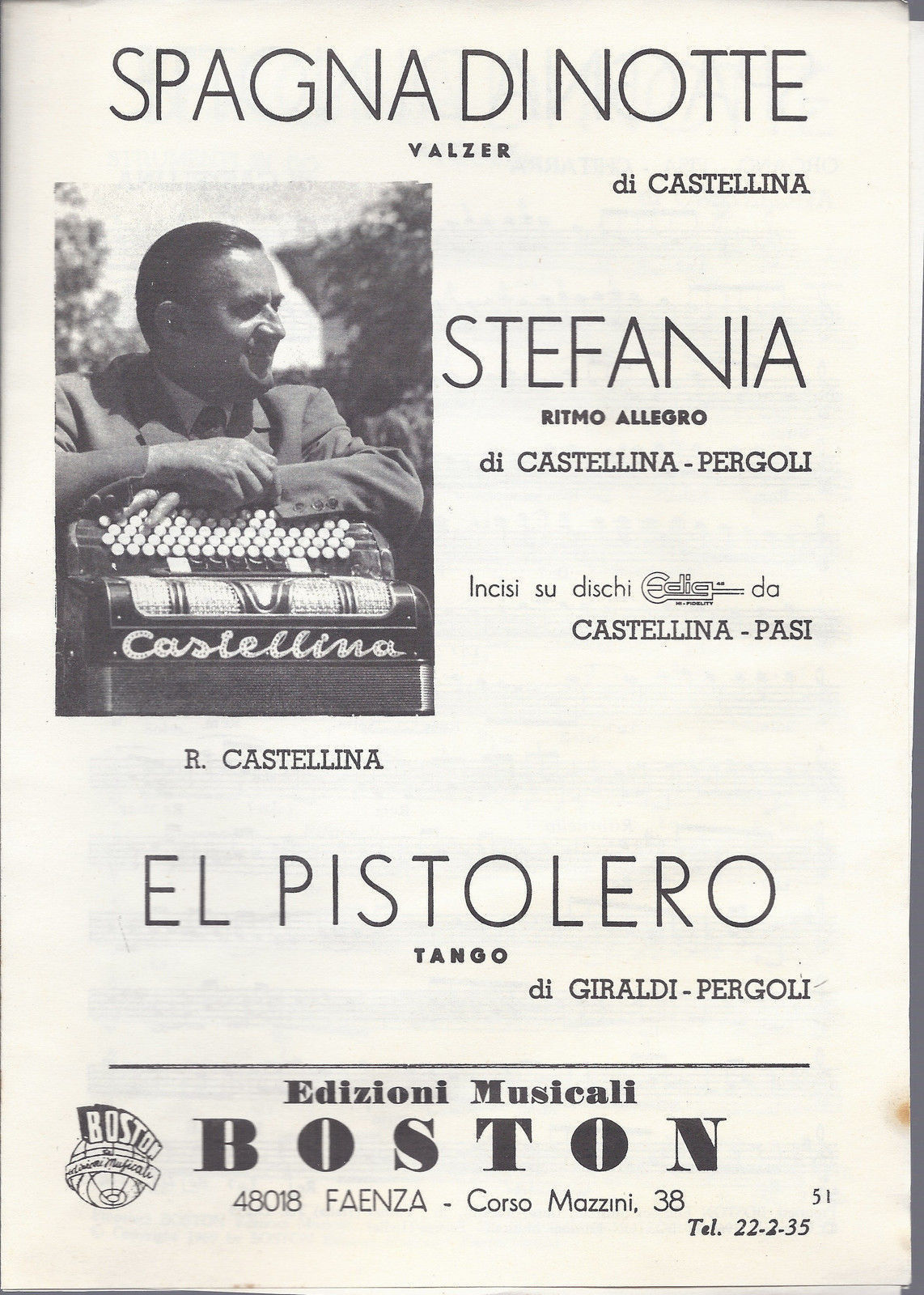 SPAGNA DI NOTTE - STEFANIA - EL PISTOLERO # SPARTITO - R. Castellina