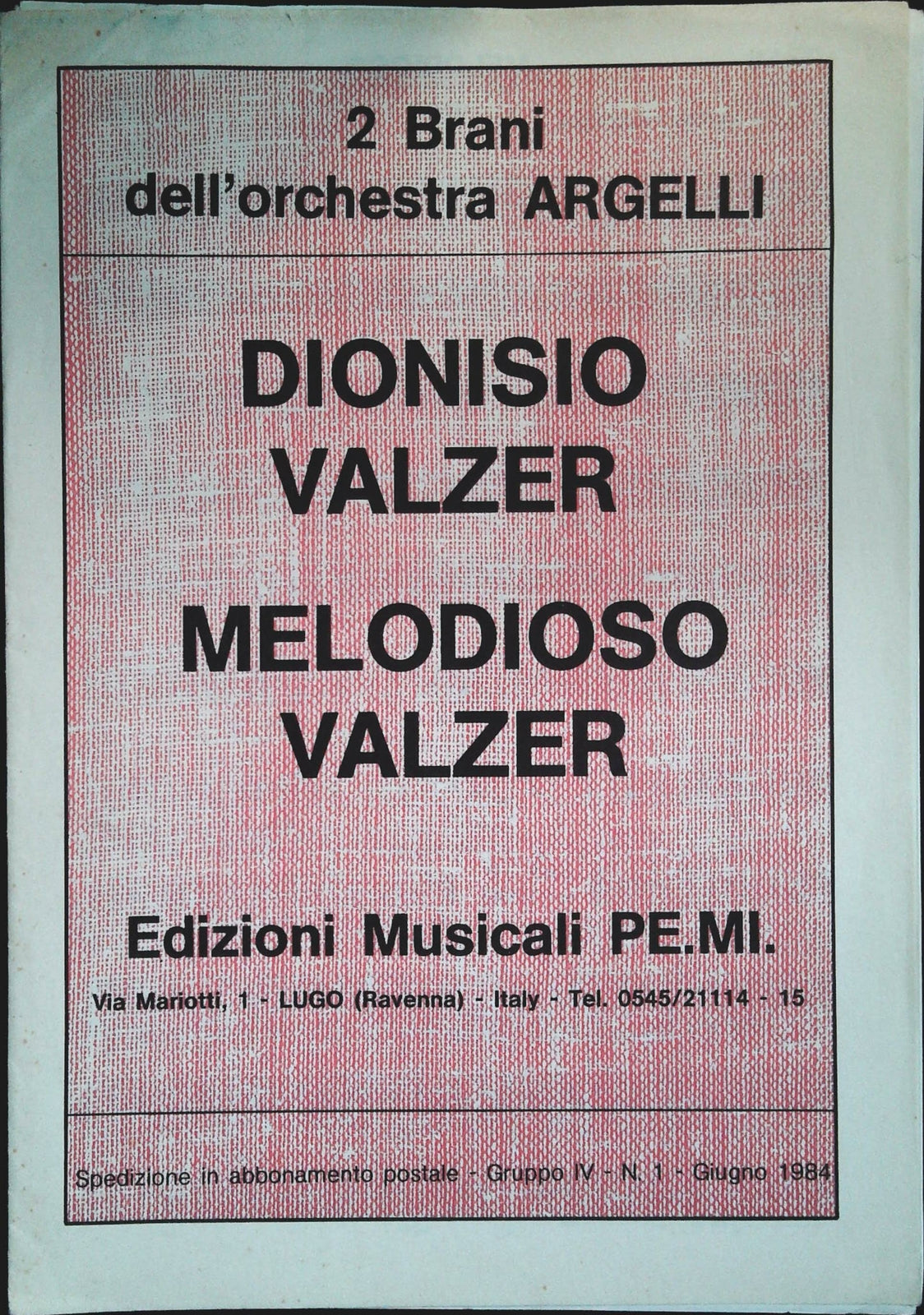 ORCHESTRA ARGELLI - 2 BRANI -SPARTITO-SHEET MUSIC