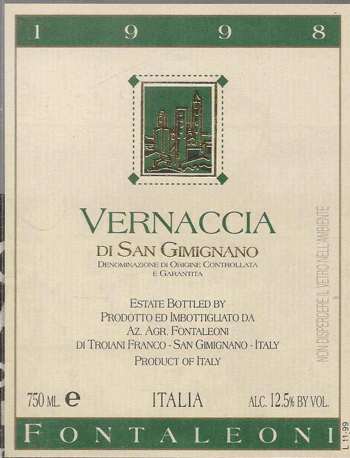VERNACCIA SAN GIMINIANO 1998 - FONTALEONI - ETICHETTA VINO