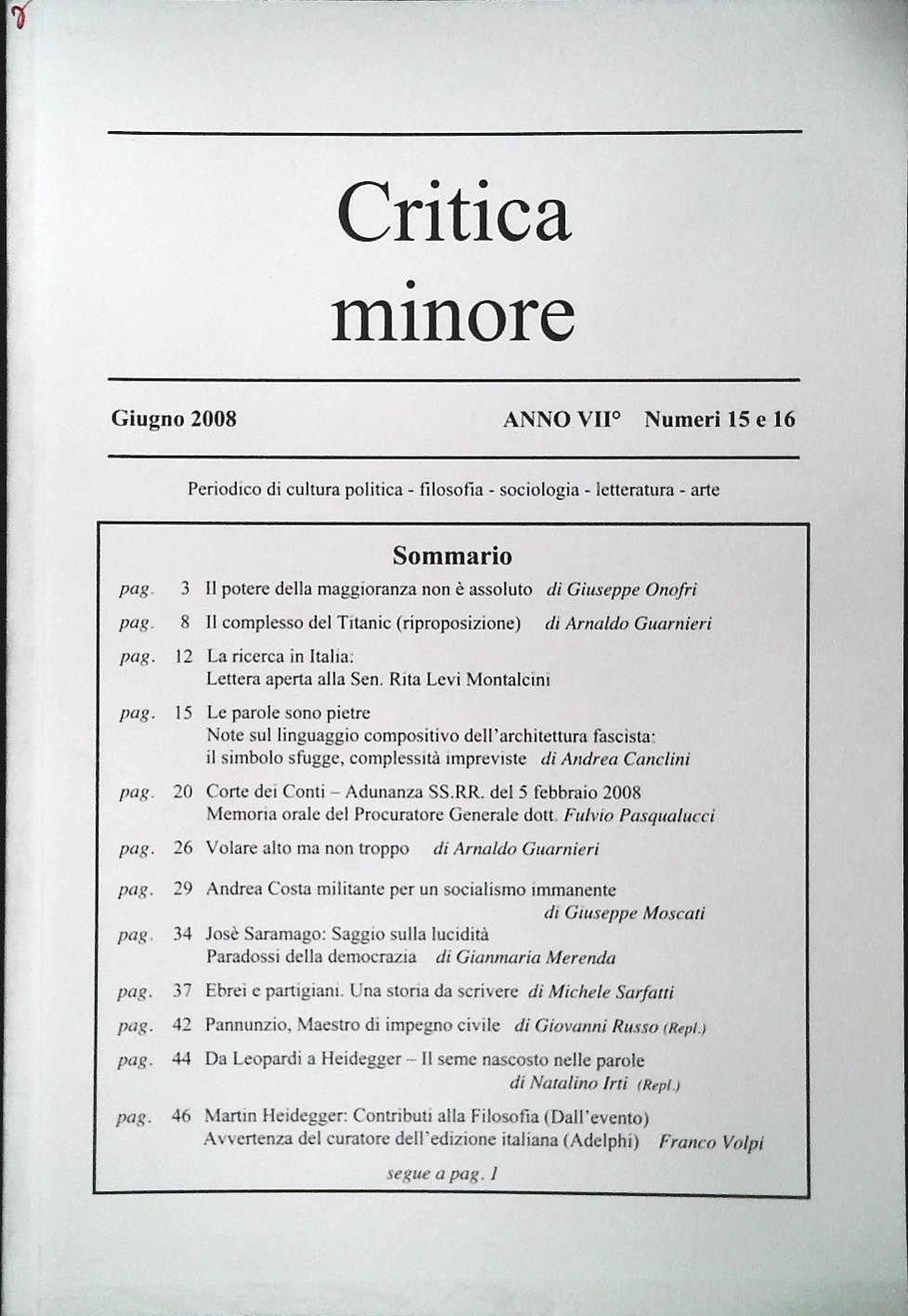 CRITICA MINORE - GIUGNO 2008