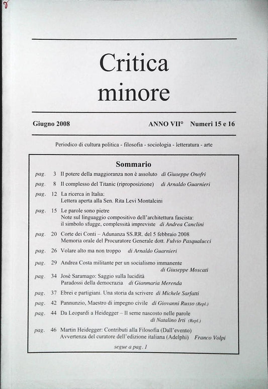 CRITICA MINORE - GIUGNO 2008