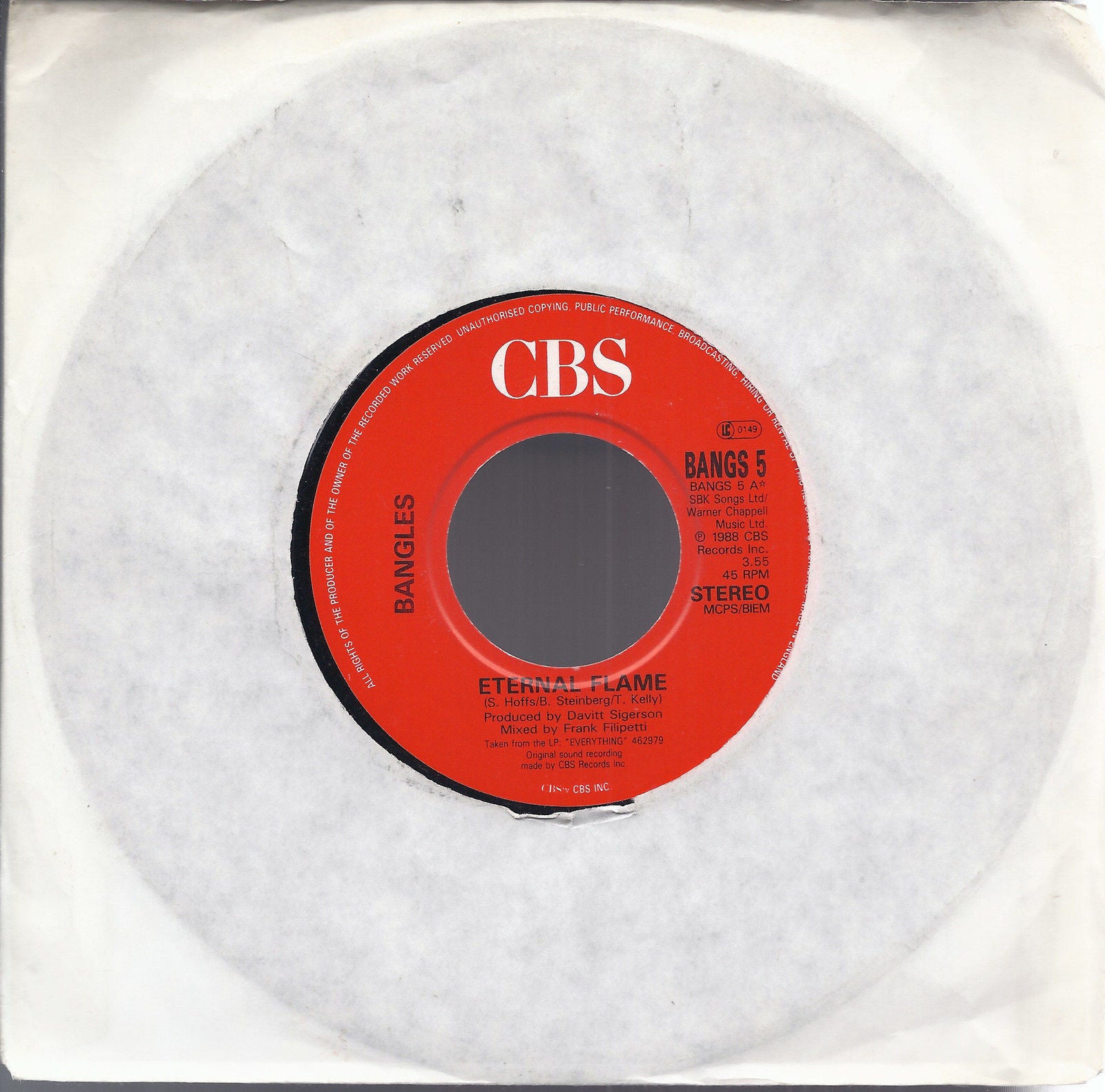 ETERNAL FLAME - WHAT I MEANT TO SAY # BANGLES - Ediz. Juke Box  UK 1989