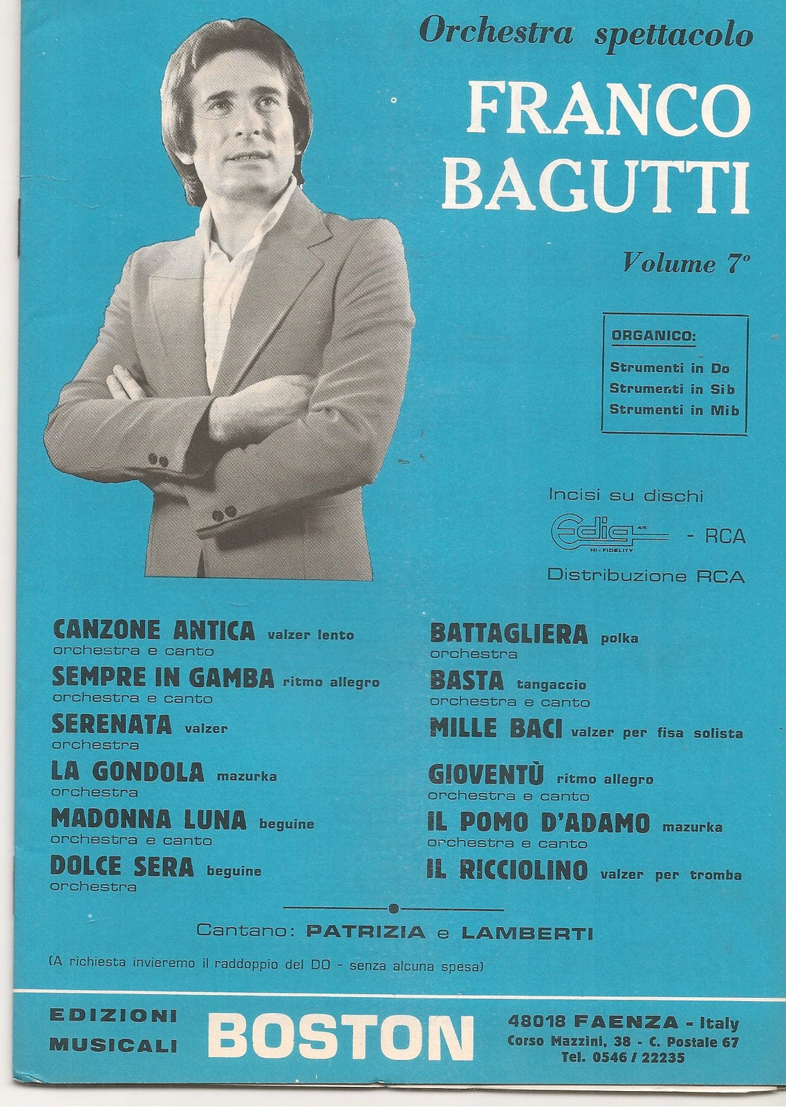 ORCHESTRA SPETTACOLO FRANCO BAGUTTI - 12 BRANI - SPARTITO-SHEET MUSIC