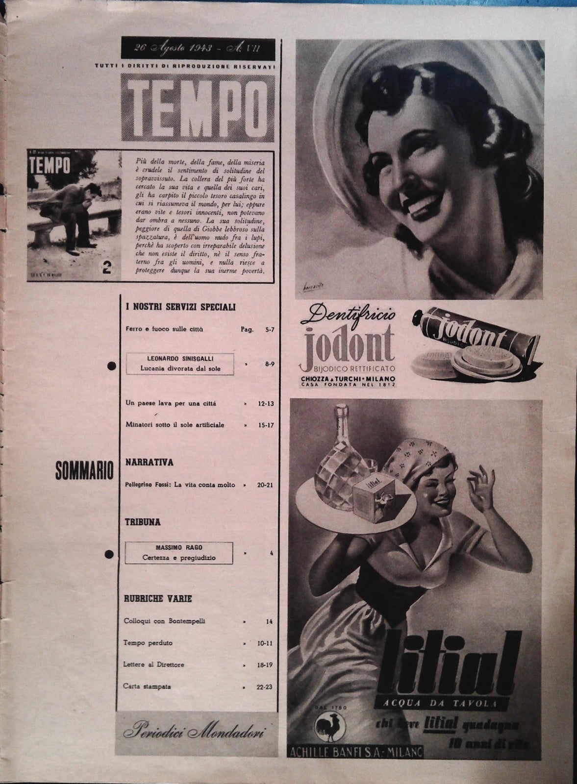 TEMPO N. 222 - 2 SETTEMBRE 1943 - FERRO E FUOCO SULLE CITTA' - MINATORI