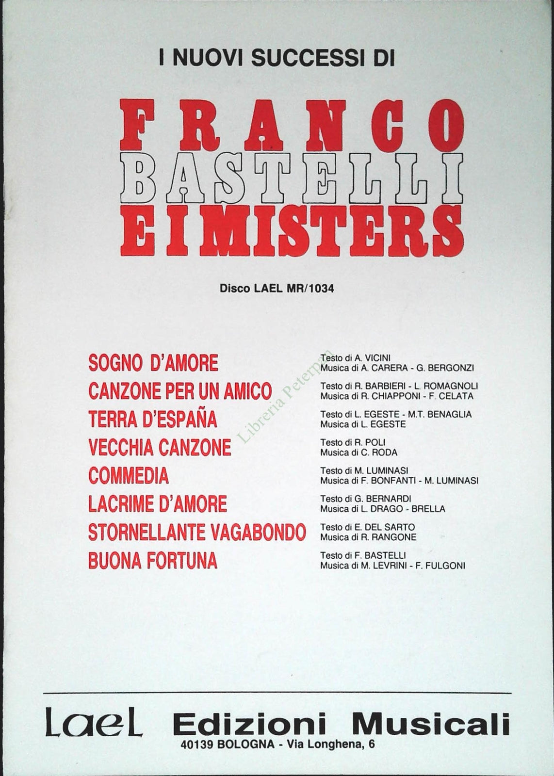 FRANCO BESTELLI E I MISTER. 8 BRANI - SPARTITO-SHEET MUSIC