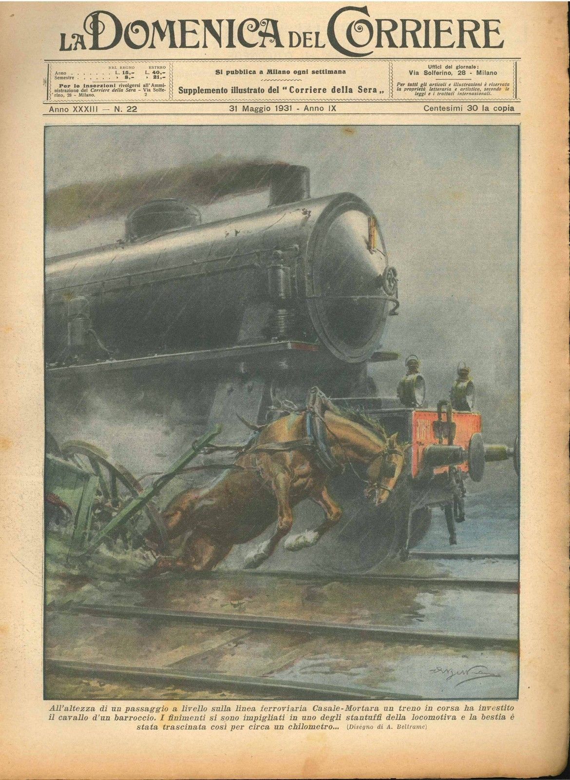 DOMENICA DEL CORRIERE N  22 - 31 MAGGIO 1931 - ILL.  A. BELTRAME