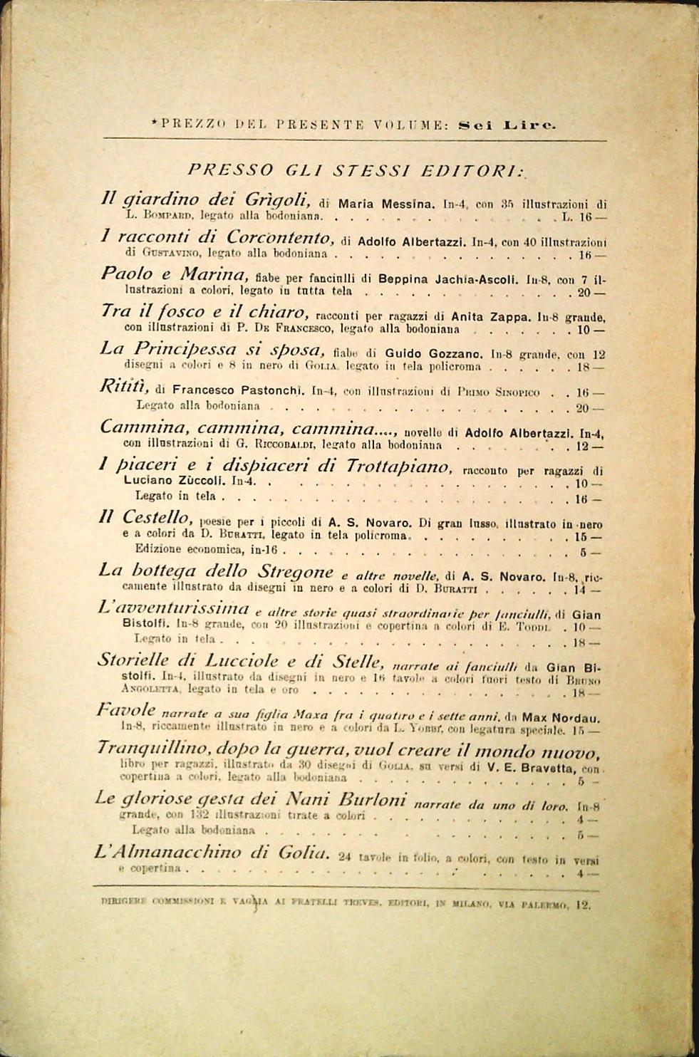 UN PICCOLO LORD - FRANCESCO BURNETT - FRATELLI TREVES 1922