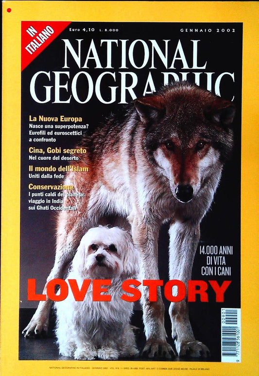 NATIONAL GEOGRAPHIC GENNAIO 2002 - 14000 ANNI DI VITA COI CANI. LOVE STORY