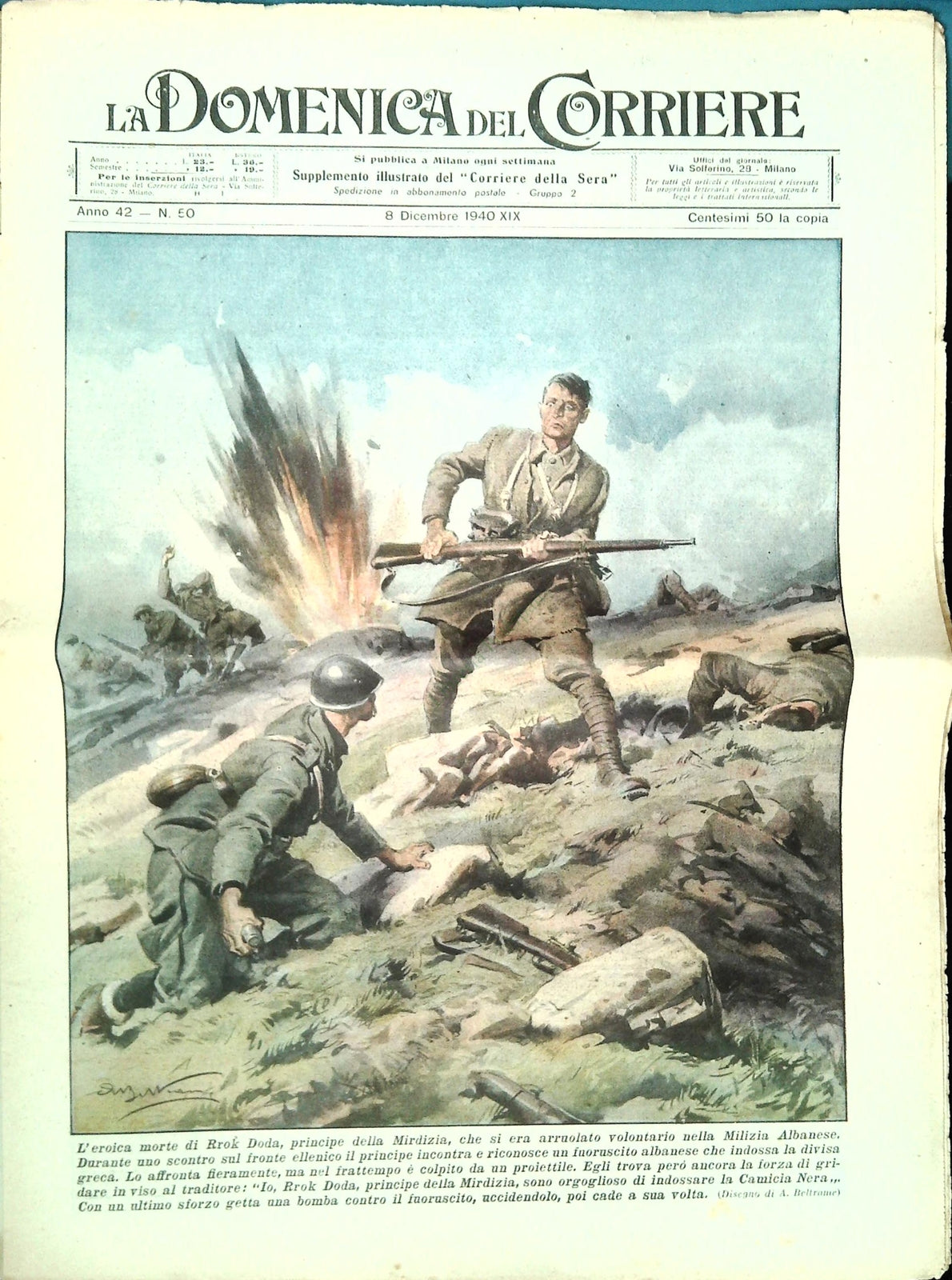 DOMENICA DEL CORRIERE 8 DICEMBRE 1940 - ILL. A. BELTRAME
