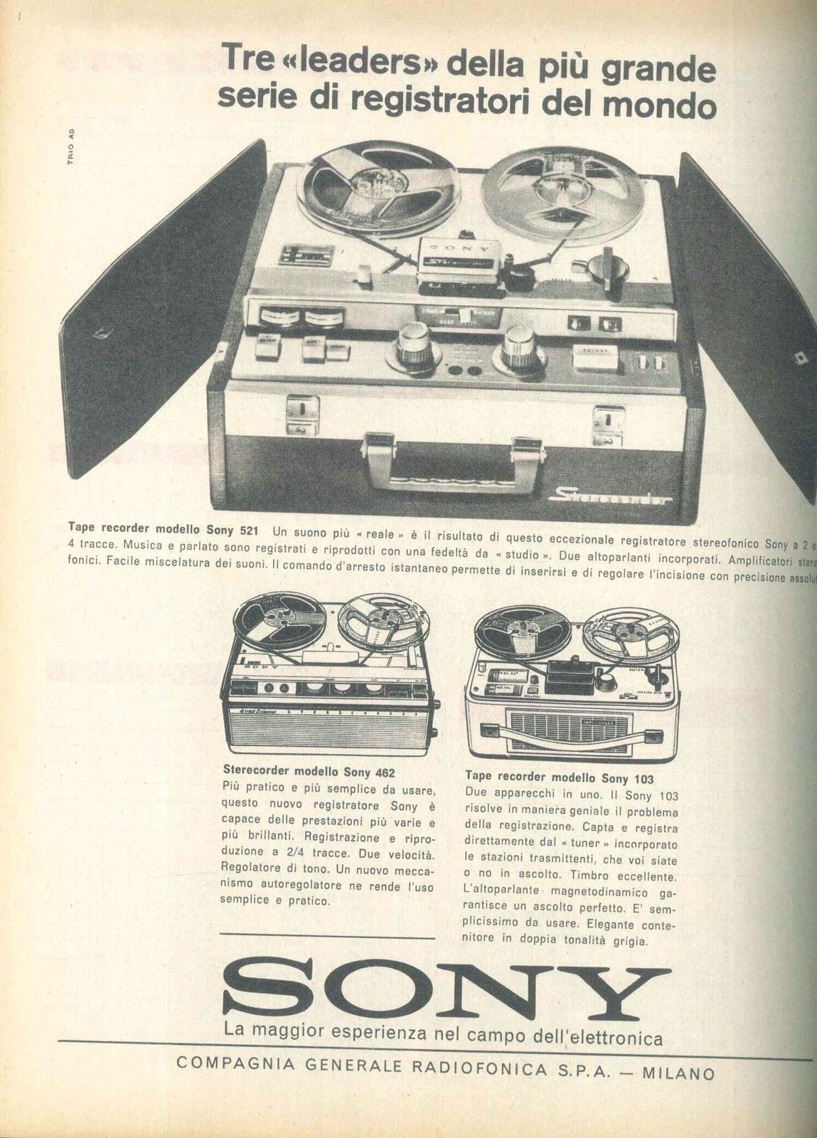 SONY REGISTRATORI - ELETTRODOMESTICI - ADVERSITING