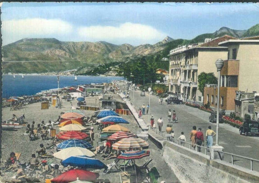 BORDIGHERA - HOTLE PARIGI E LUNGOMARE - V1957 - ACQUARELLATA