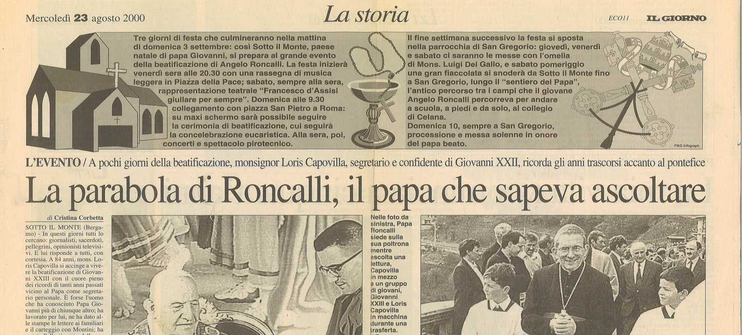 LA PARABOLA DI RONCALLI IL PAPA CHE SAPEVA ASCOLTARE-CLIPPING-RITAGLIO GIORNALE