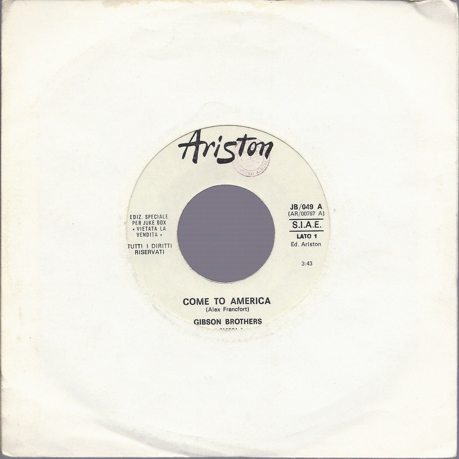 COME TO AMERICA # GIBSON BROTHERS -- COMUNQUE SIA # ANSELMO GENOVESE - Juke Box