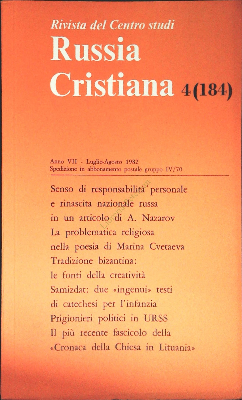 RUSSIA CRISTIANA N. 184 - LUGLIO-AGOSTO 1982