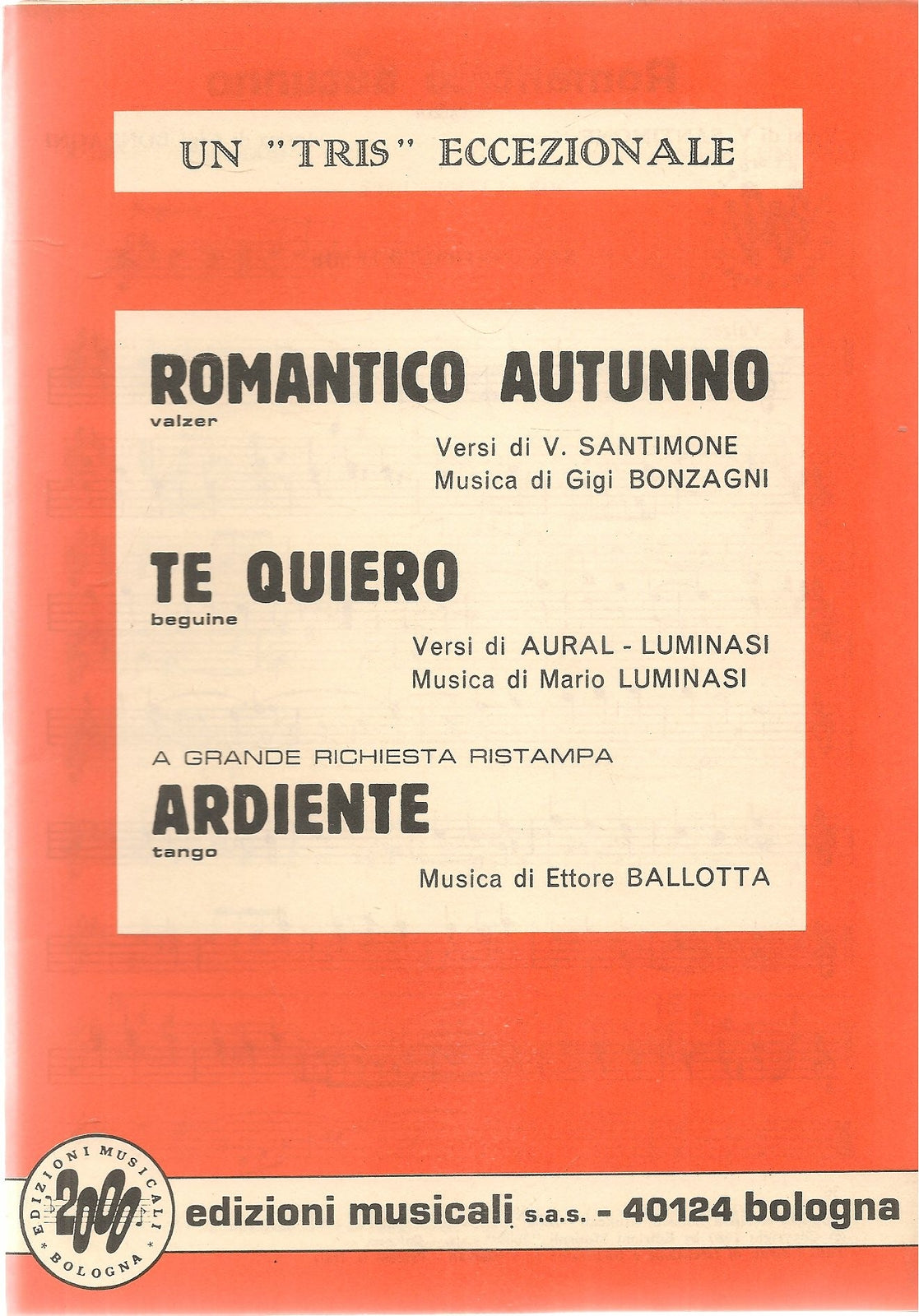 ROMATICO AUTUNNO.valzer-TE QUIERO.eguine-ARDIENTE.tango - SPARTITO-SHEET MUSIC