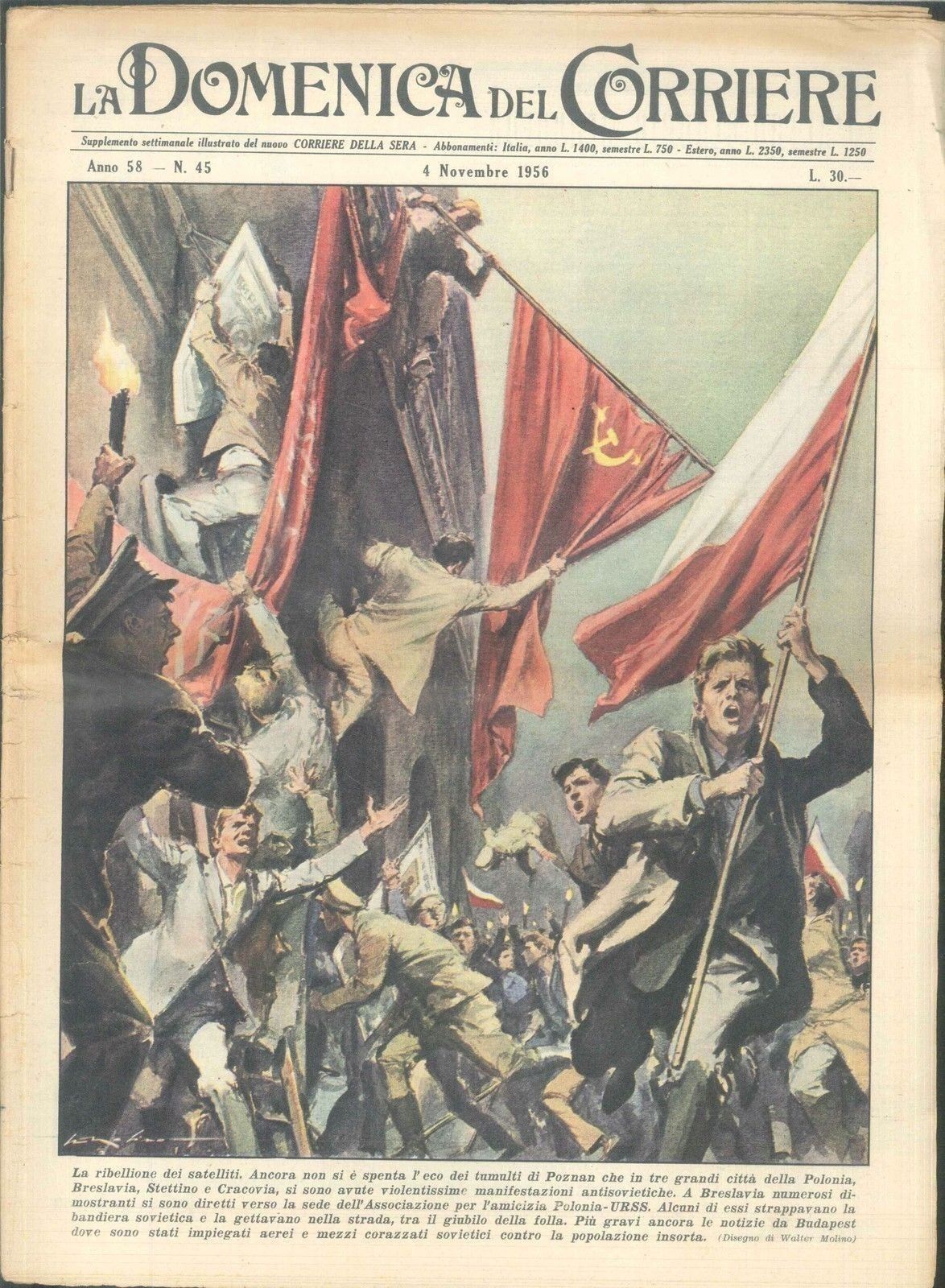 DOMENICA DEL CORRIERE N. 45 - 4 NOVEMBRE 1956 - ILL. WALTER MOLINO