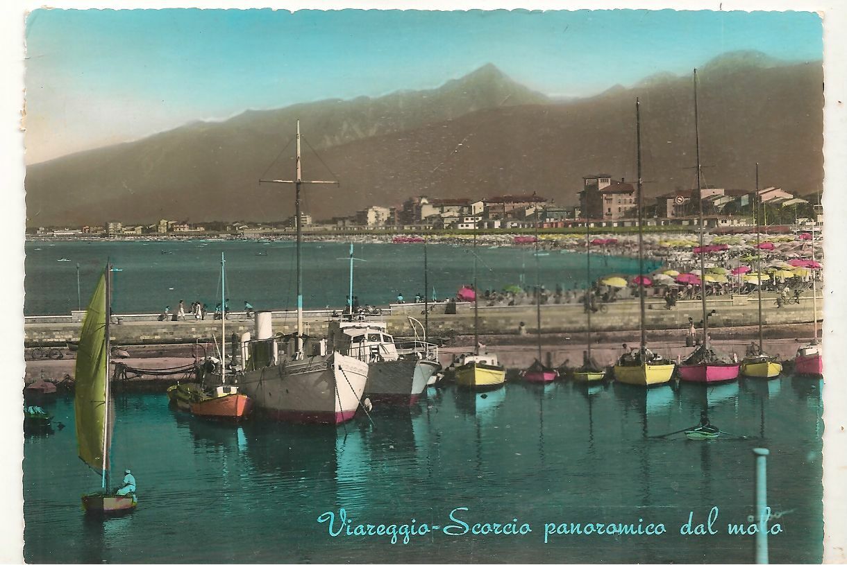 VIAREGGIO - SCORCIO PANORMANICO DEL MOLO - V ANNI '60 - ACQUARELLATA